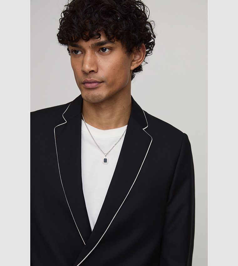 Piping Trim Cropped Boxy Blazer