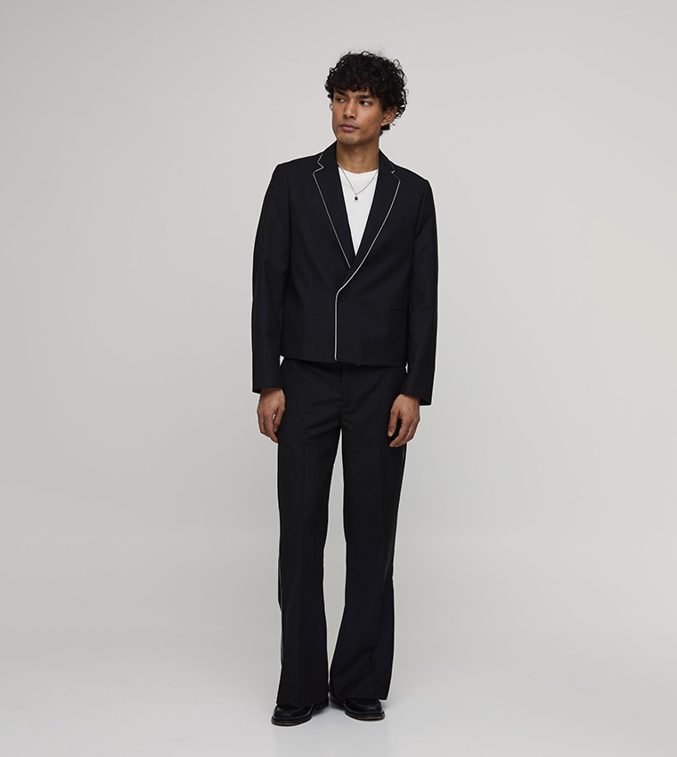 Piping Trim Cropped Boxy Blazer