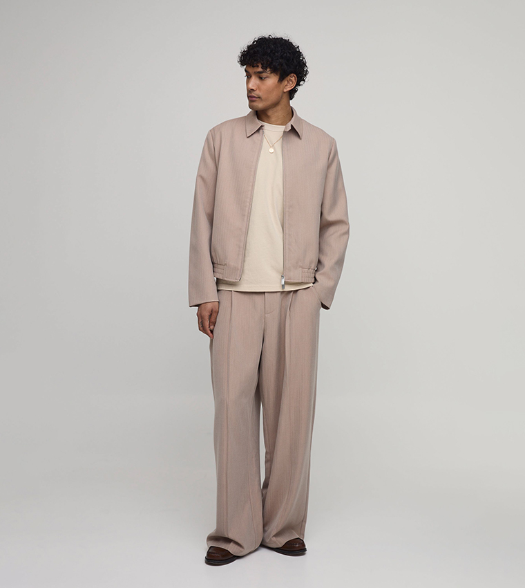 Herringbone Tailored Wide Leg Trousers