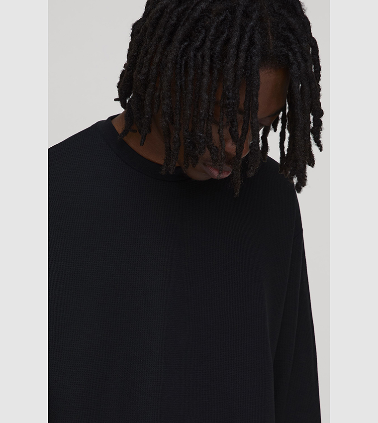 Waffle Long Sleeves Oversized T-Shirt