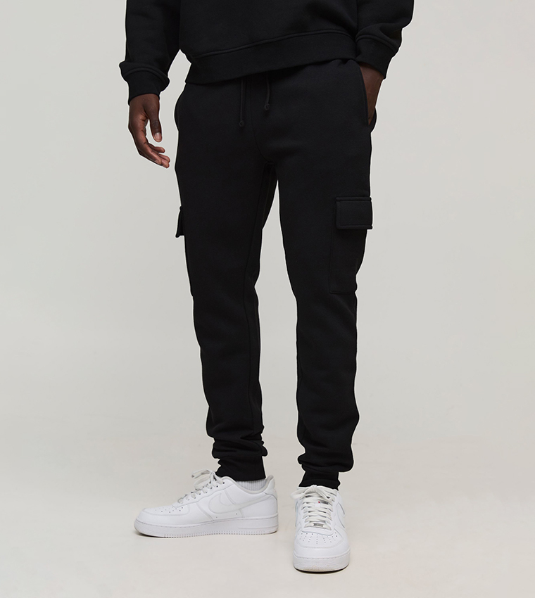 Solid Skinny Fit Cargo Joggers