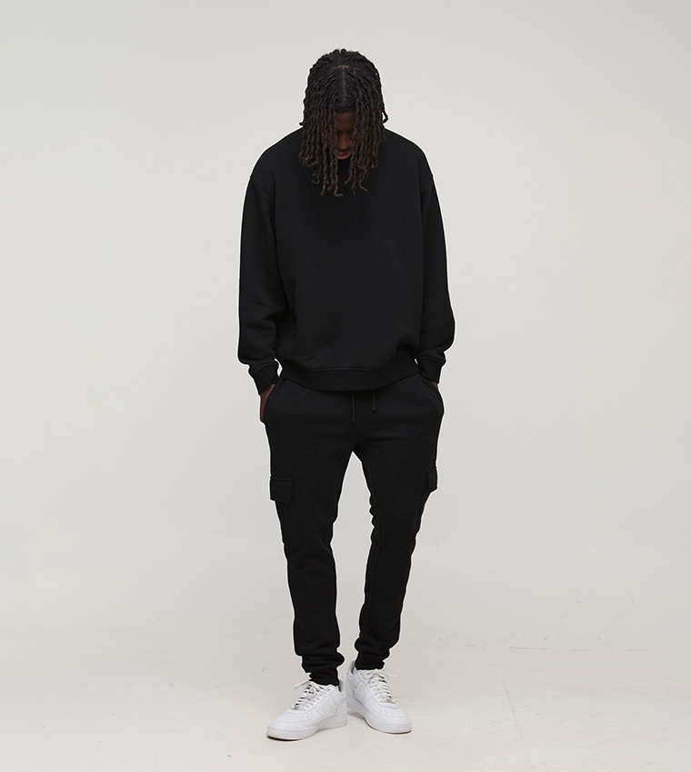 Solid Skinny Fit Cargo Joggers