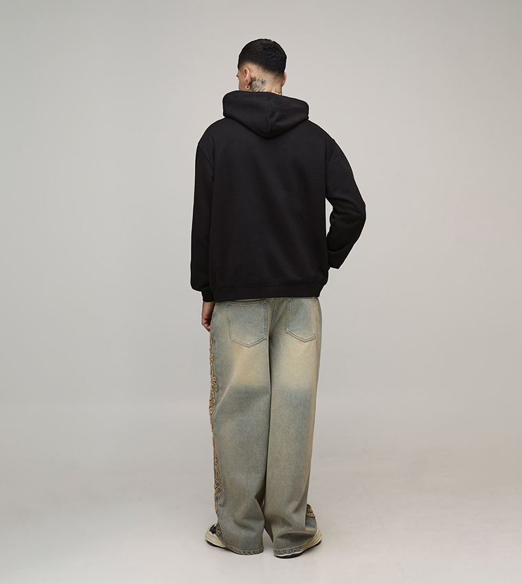 Tall Tribal Appliqued Tinted Washed Baggy Fit Jeans