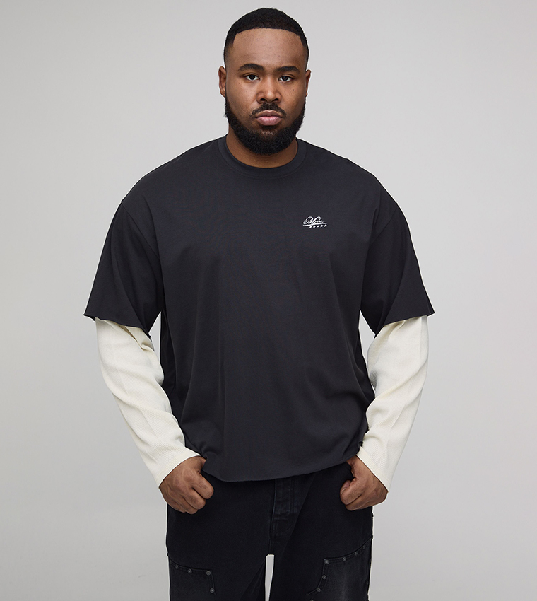 Plus & Tall Waffle Faux Layer Heavyweight Boxy T-Shirt