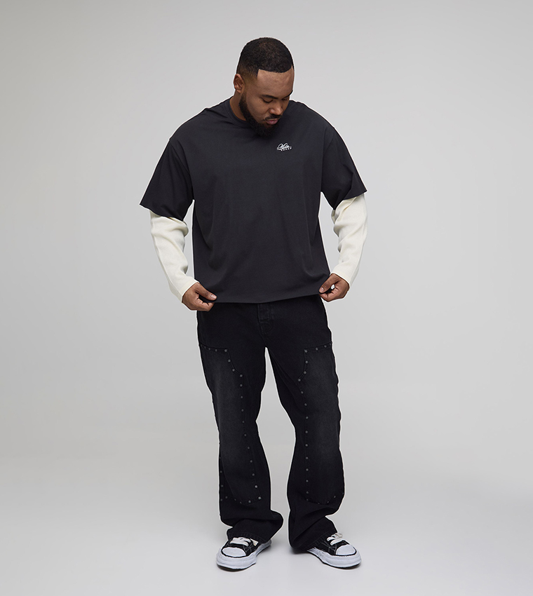 Plus & Tall Waffle Faux Layer Heavyweight Boxy T-Shirt