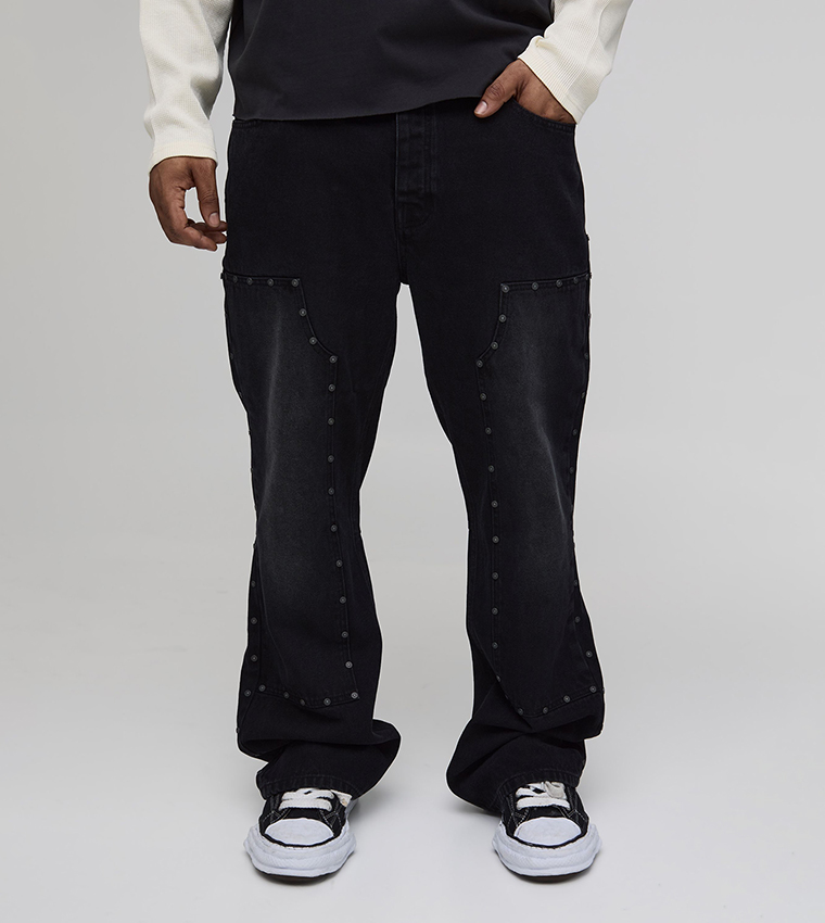 Plus & Tall Studded Carpenter Stacked Flared Jeans