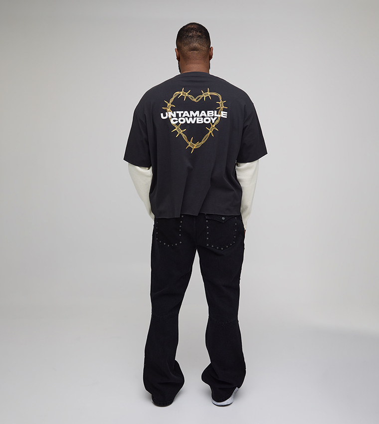 Plus & Tall Studded Carpenter Stacked Flared Jeans