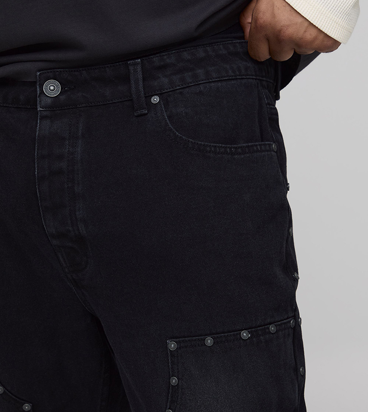 Plus & Tall Studded Carpenter Stacked Flared Jeans