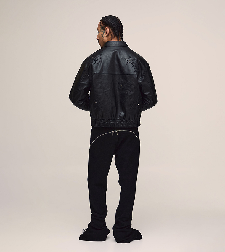 PU Star Applique Boxy Fit Harrington Jacket