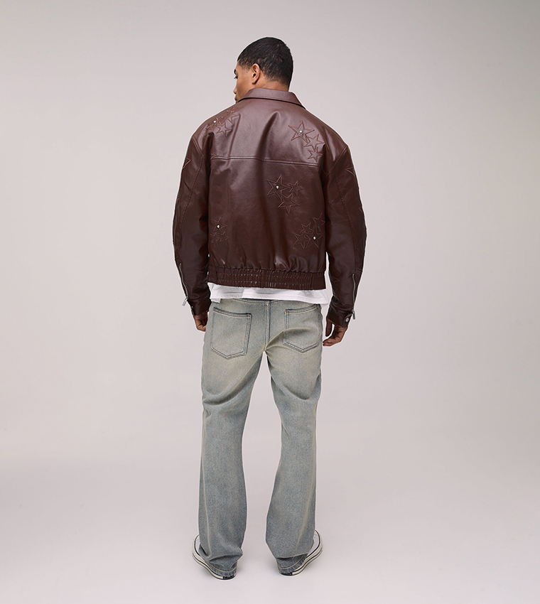 PU Star Applique Boxy Fit Harrington Jacket