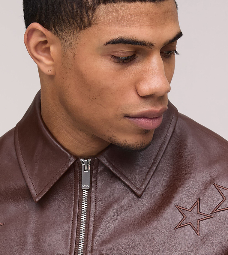 PU Star Applique Boxy Fit Harrington Jacket