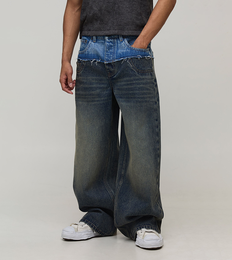 Tinted Patchwork Baggy Fit Jeans