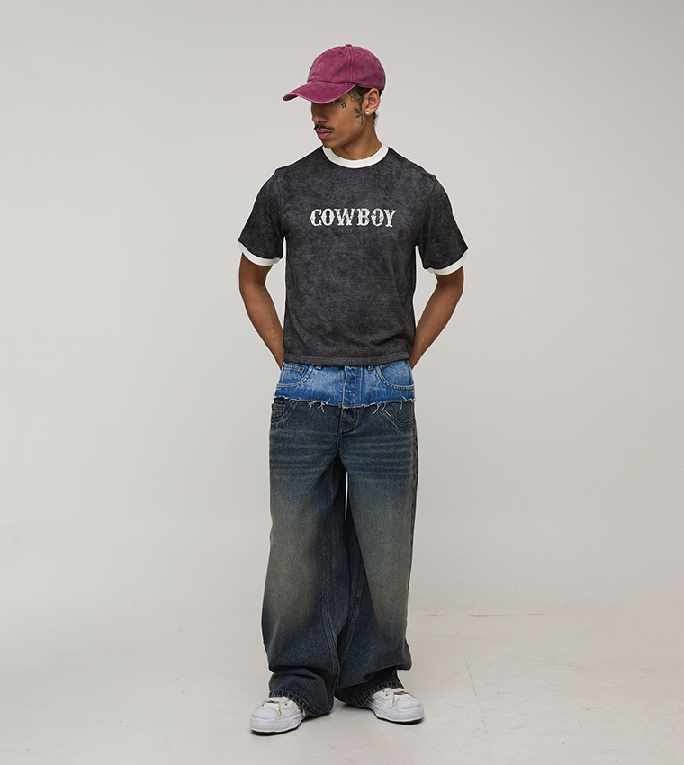 Tinted Patchwork Baggy Fit Jeans