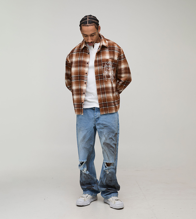 Dirty Wash Ripped Relaxed Fit Jeans