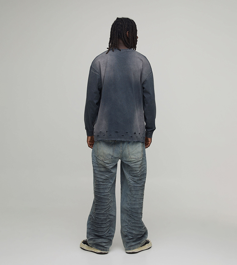 Extreme Crease Wash Wide Leg Jeans