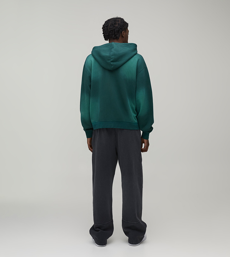 Spray Wash Embroidered Zip-Through Oversized Hooded Jacket