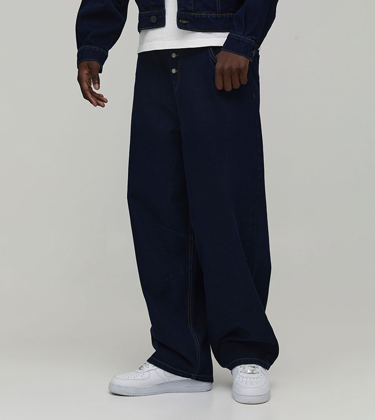 Washed Mid Rise Barrel Fit Jeans