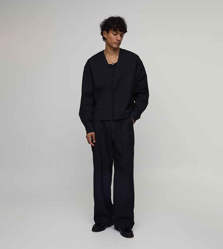 Pleat Front Wide Leg Trousers