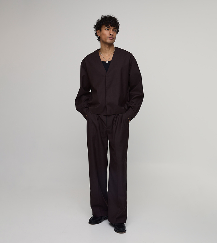 Pleat Front Wide Leg Trousers