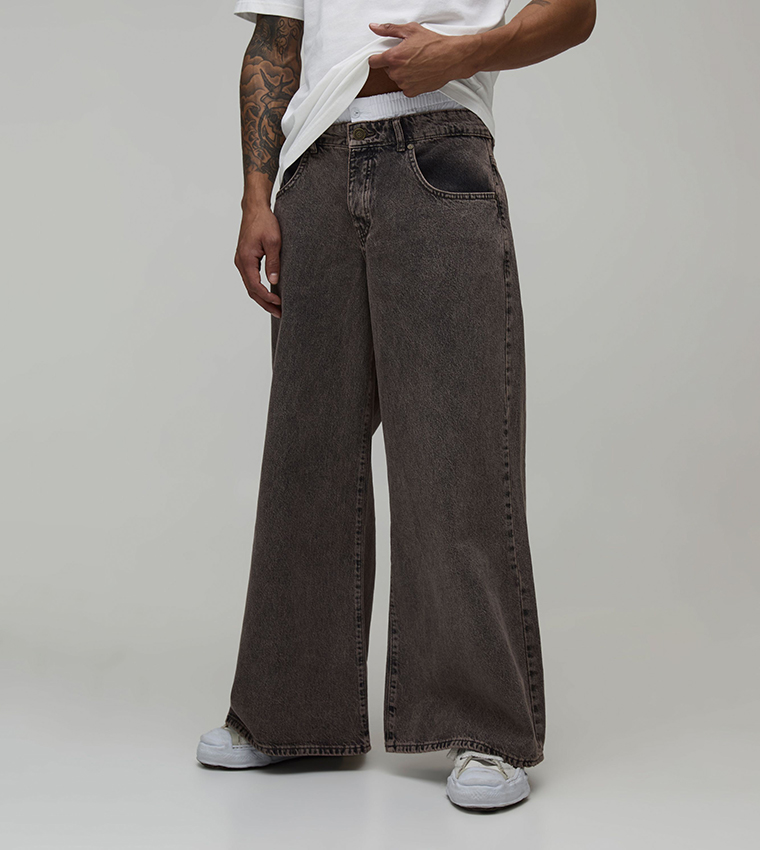 Washed Rigid Boxer Waistband Extreme Baggy Fit Jeans