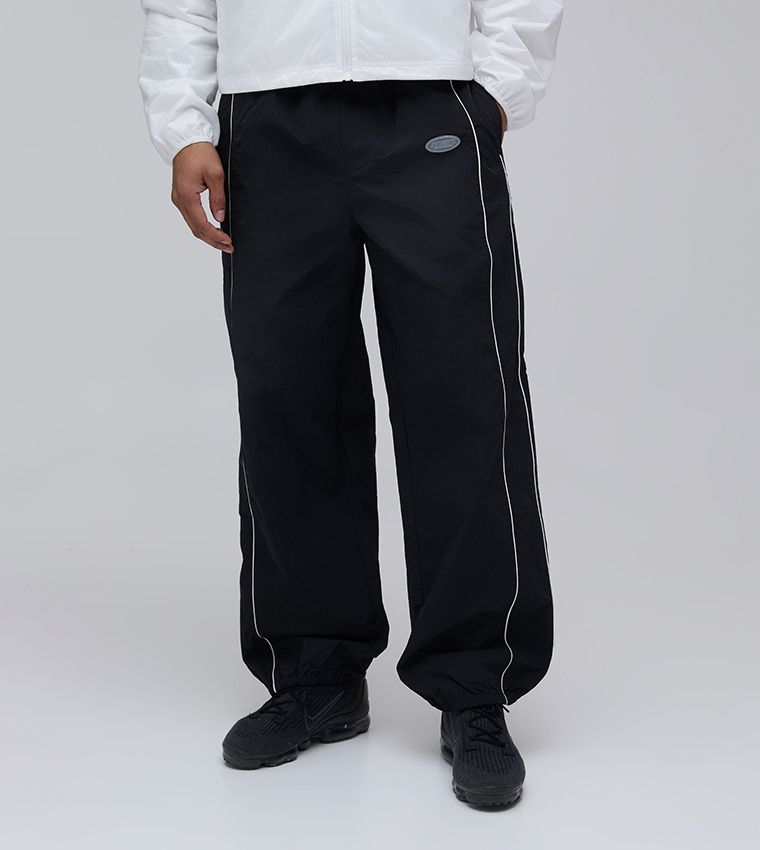 Relaxed Fit Elasticated Front Binding Toggle Hem Nylon Trousers