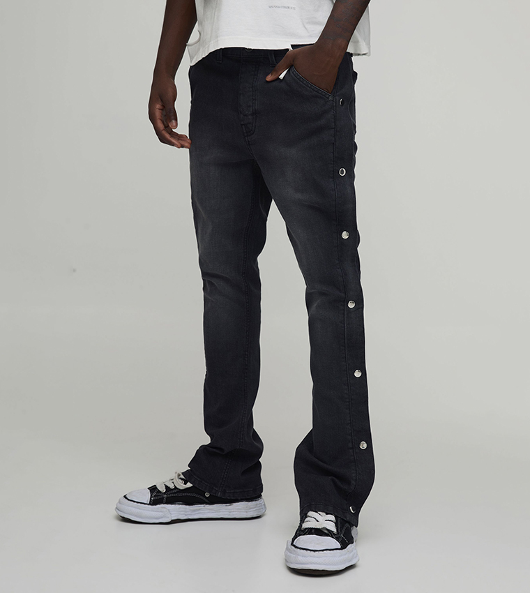 Popper Side Stretch Slim Fit Flared Jeans