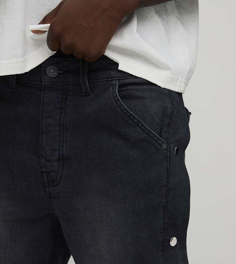 Popper Side Stretch Slim Fit Flared Jeans