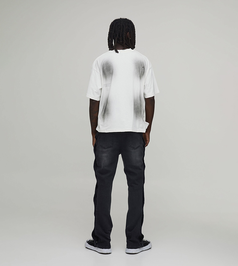 Popper Side Stretch Slim Fit Flared Jeans