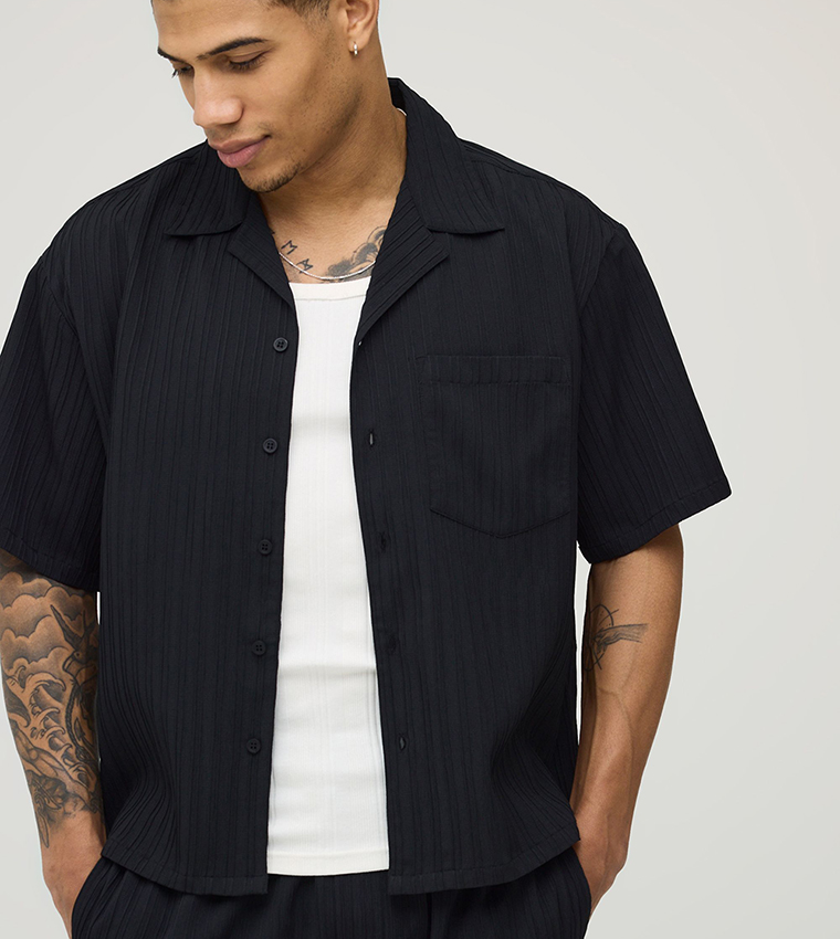 Short Sleeves Irregular Pleated Oversized Shirt