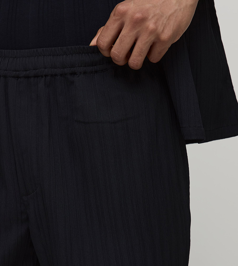 Tapered Fit Irregular Pleat Textured Trousers