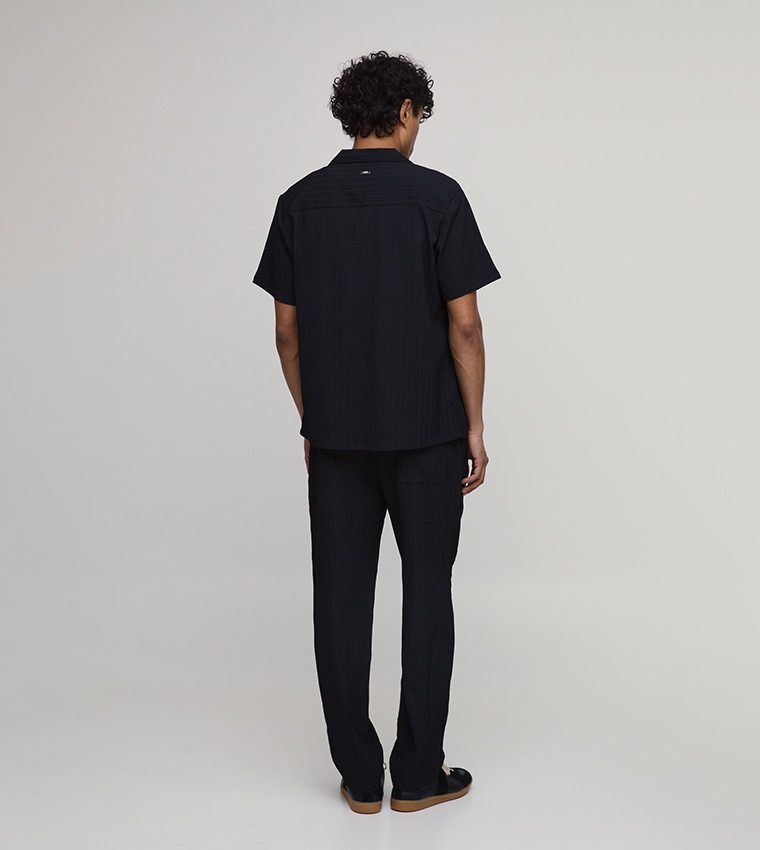 Tapered Fit Irregular Pleat Textured Trousers