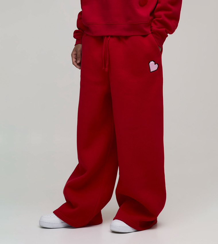 Heart Printed Wide Leg Sweatpants