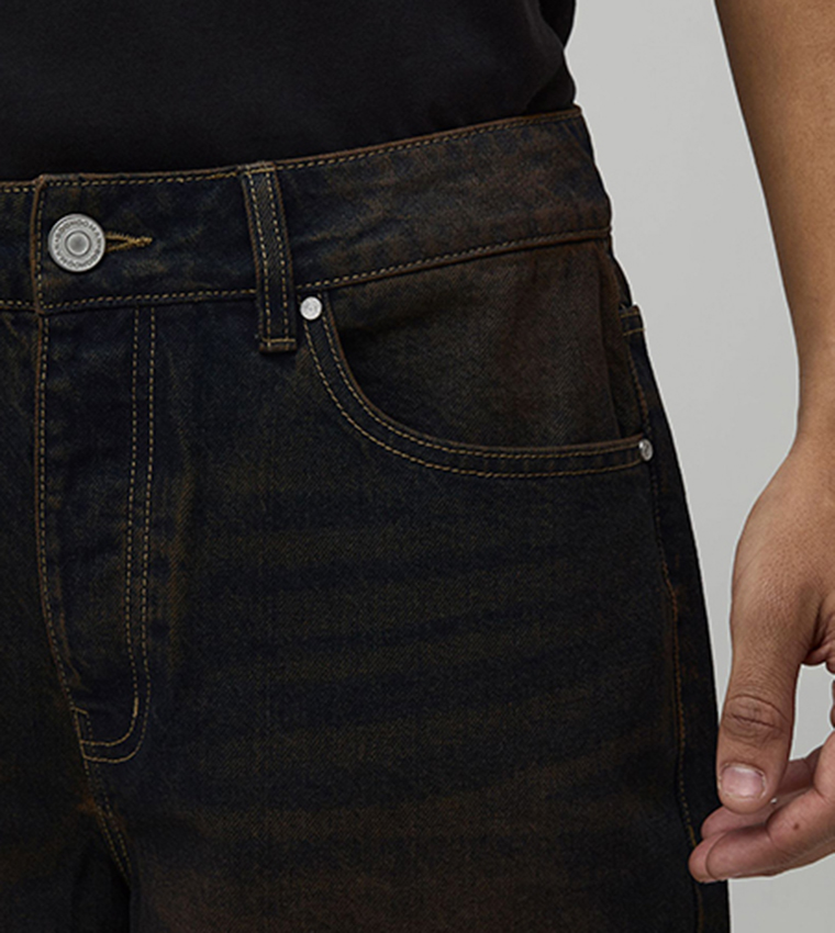 Tinted Washed Let Down Hem Relaxed Fit Jeans