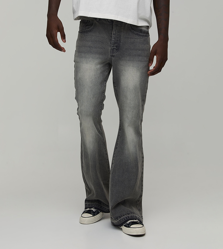 Tinted Worn Look Stretch Flared Jeans