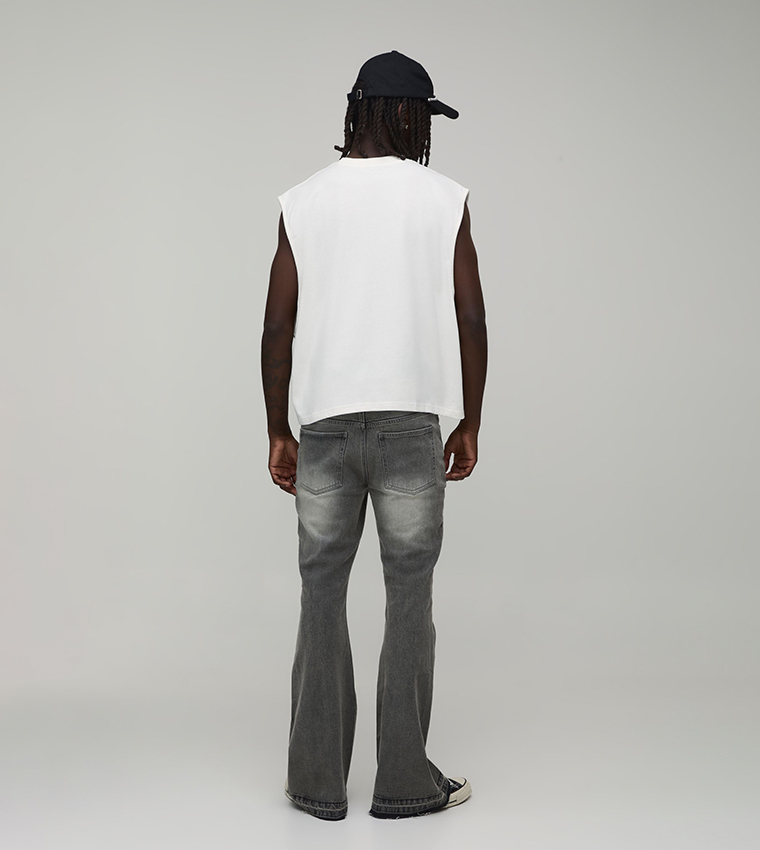 Tinted Worn Look Stretch Flared Jeans