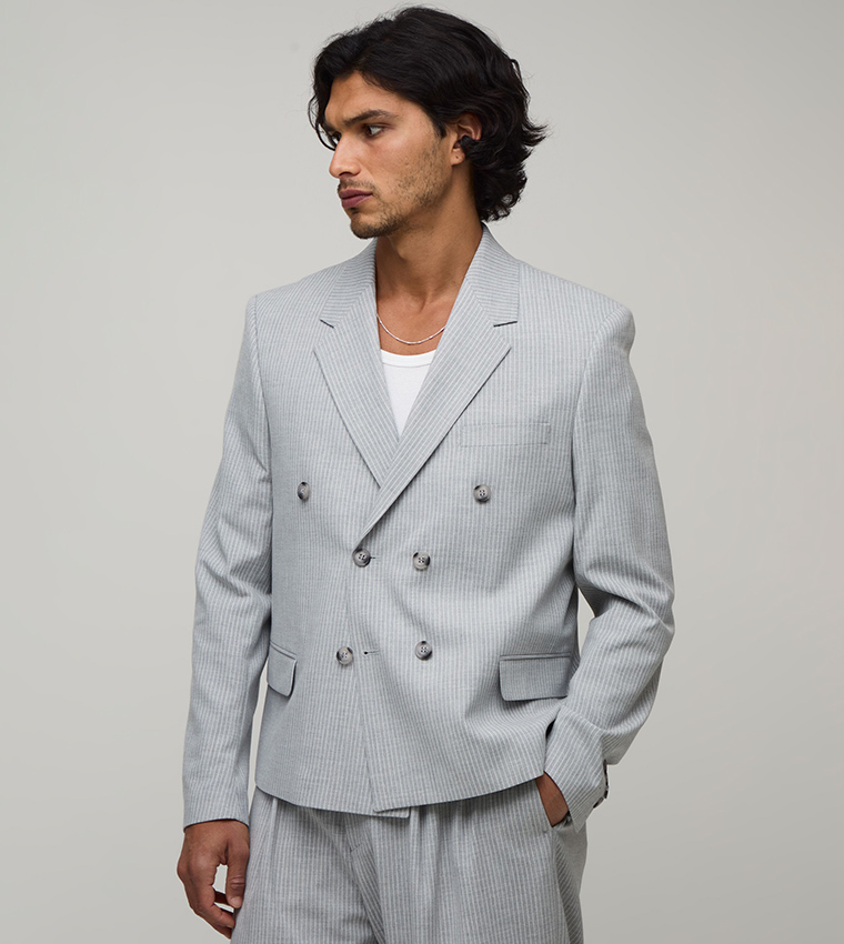 Pinstriped Double Breasted Boxy Blazer