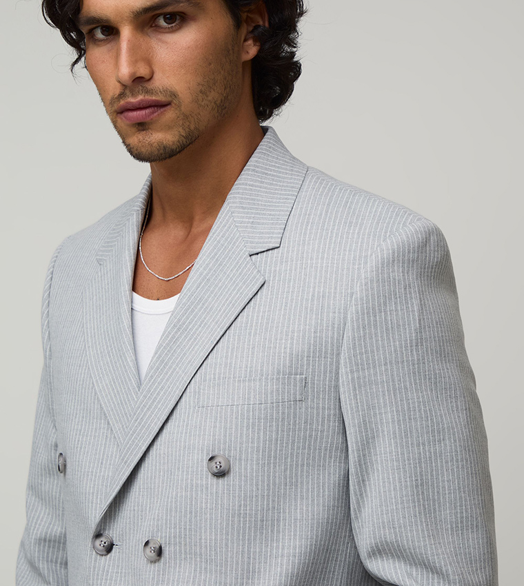 Pinstriped Double Breasted Boxy Blazer