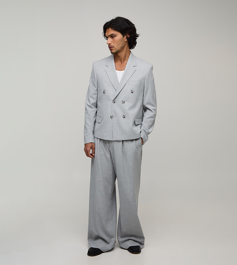 Pinstriped Double Breasted Boxy Blazer