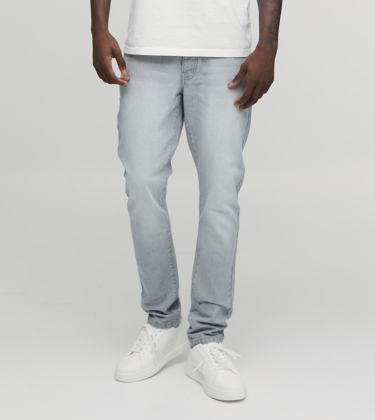 Washed Mid Waist Slim Fit Jeans