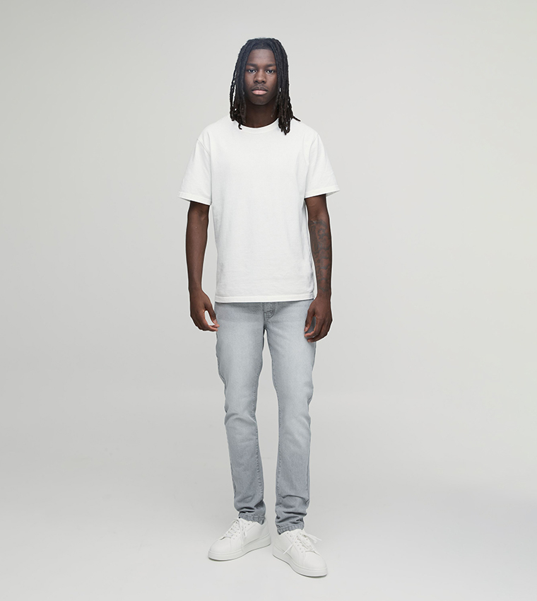 Washed Mid Waist Slim Fit Jeans