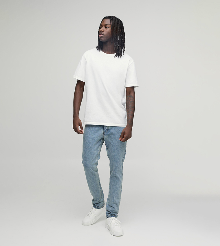 Washed Mid Waist Slim Fit Jeans