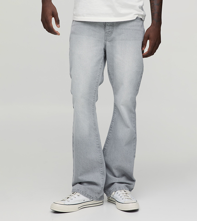 Washed Mid Rise Flared Jeans