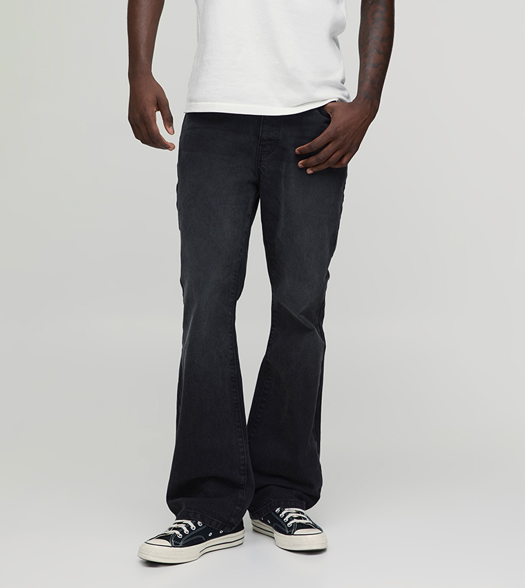 Washed Mid Rise Flared Jeans