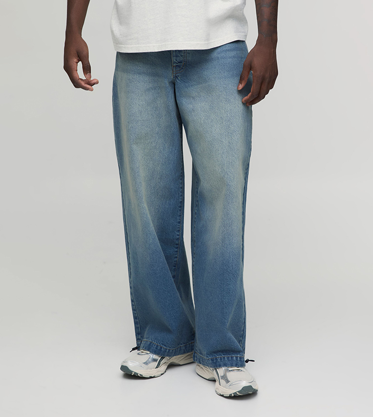 Washed Mid Rise Parachute Fit Jeans