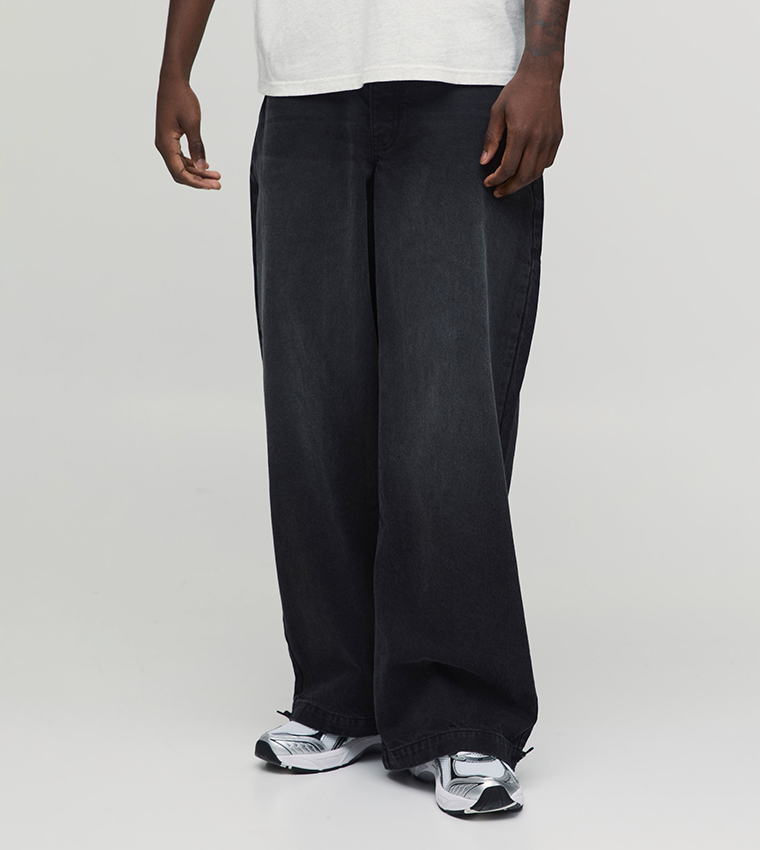 Washed Mid Rise Parachute Fit Jeans