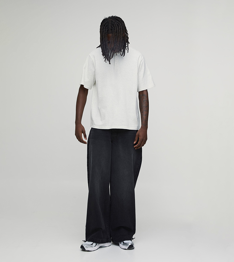Washed Mid Rise Parachute Fit Jeans
