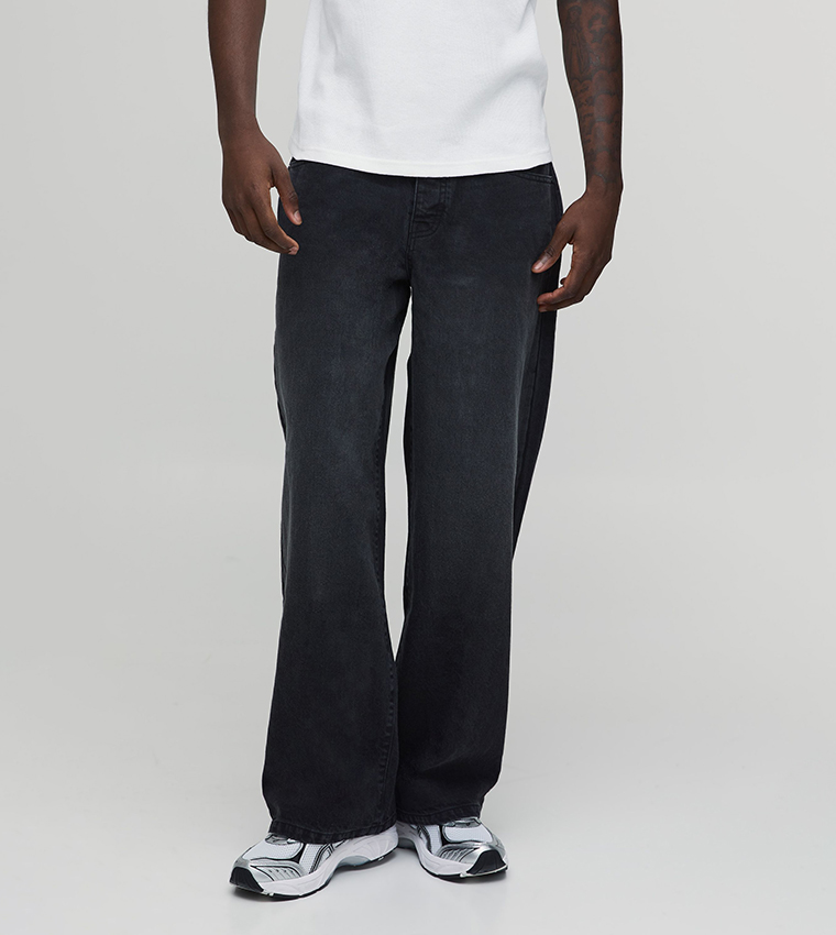 Washed Mid Rise Baggy Fit Jeans