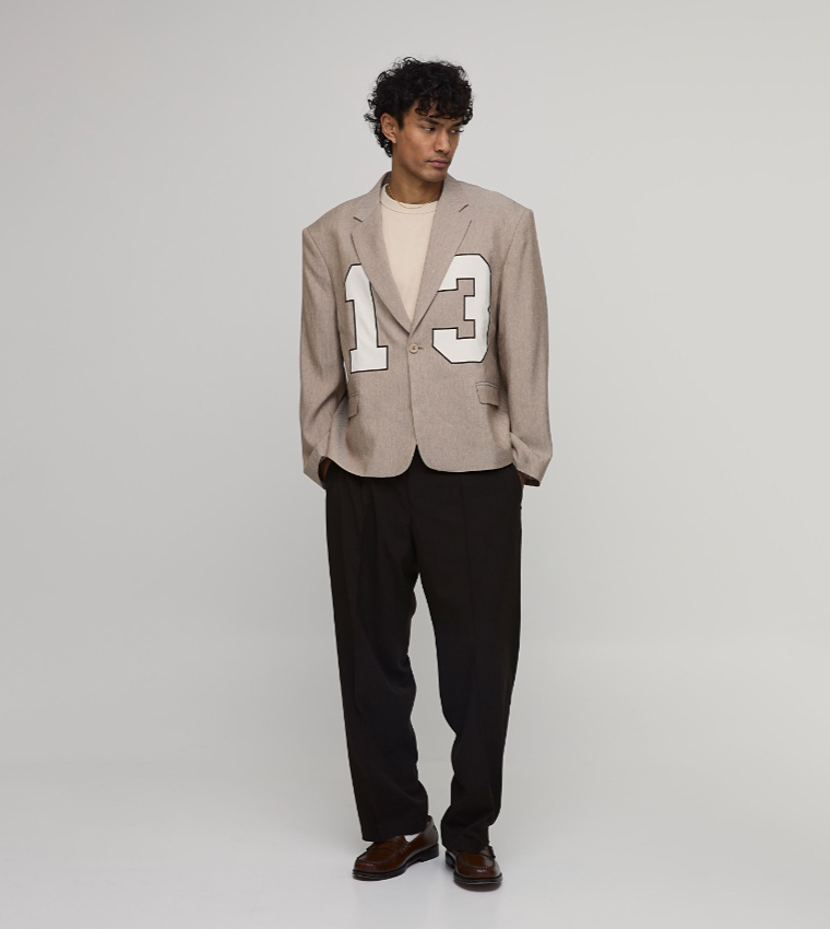 Herringbone Applique Oversized Blazer