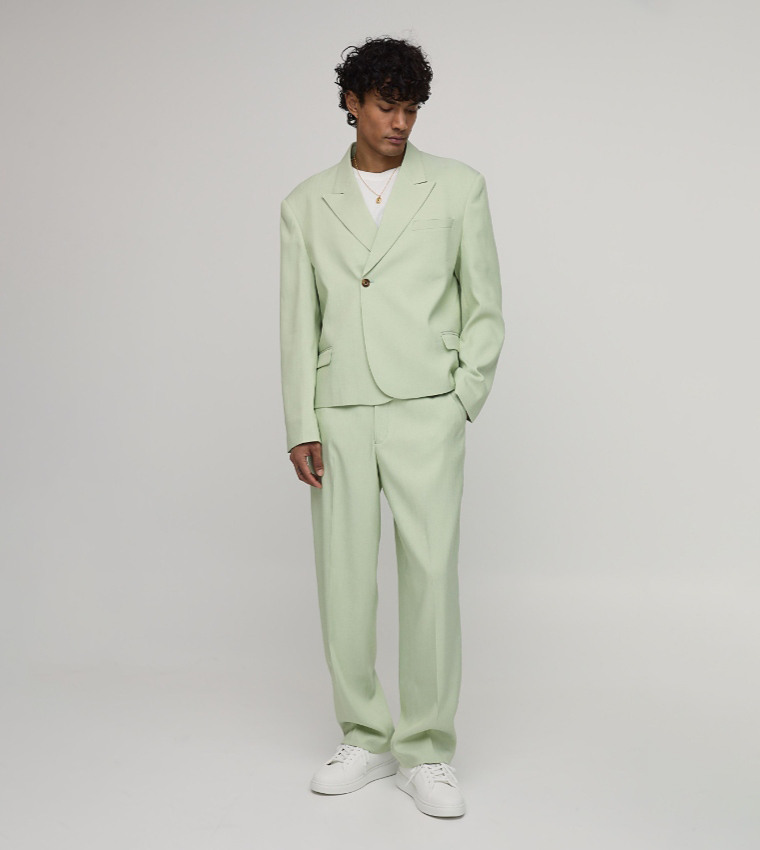 Herringbone Single Breasted Oversized Blazer