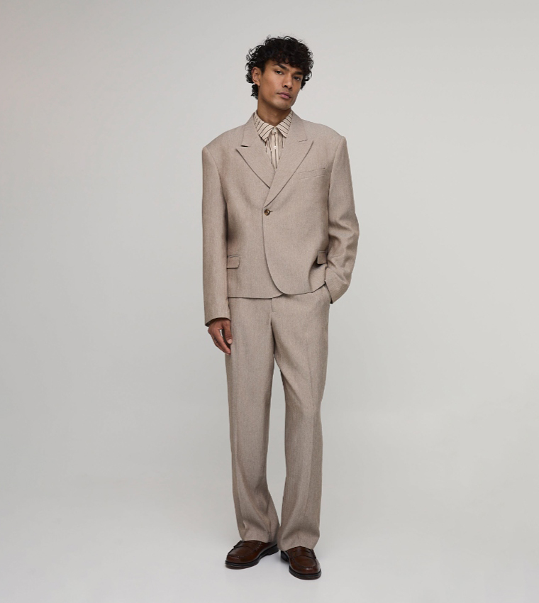 Herringbone Single Breasted Oversized Blazer